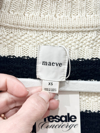 Maeve striped knit sweater featuring cropped silhouette, classic button-front closure, top XS / bottom S