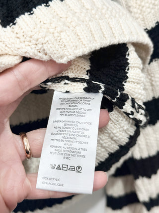 Maeve striped knit sweater featuring cropped silhouette, classic button-front closure, top XS / bottom S