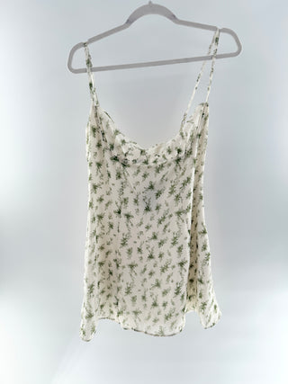 House of CB Mini dress with sage floral print and thin adjustable straps, M