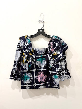 Busayo Ruffle Tiered Shoulder Tie Dye Abstract Crop Top Black Multi Womens Sze S