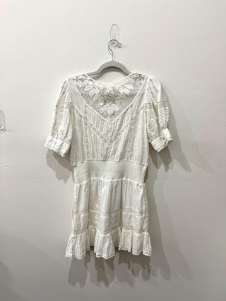 LoveShackFancy Jaislyn Embroidered Mini Dress True White Women's Size Medium