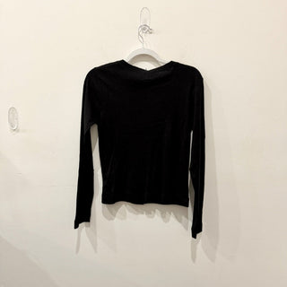 Leset Pointelle-Knit Cotton Long Sleeve Button Front Cardigan Sweater Black S