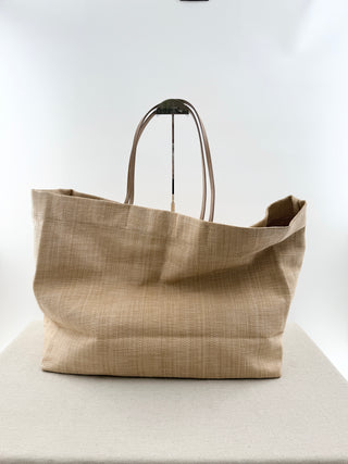Prada raffia extra large beach tote bag with leather handles