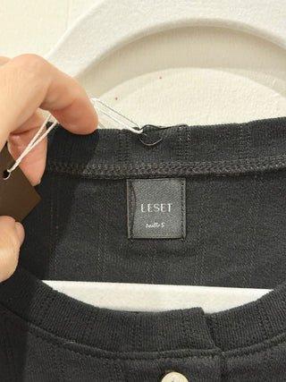 Leset Pointelle-Knit Cotton Long Sleeve Button Front Cardigan Sweater Black S