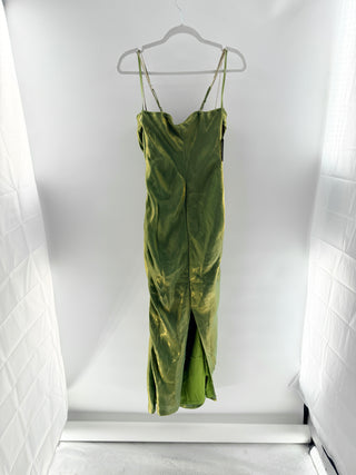 JLUXLABEL Metallic draped maxi dress with thin chain straps & cowl neckline, s
