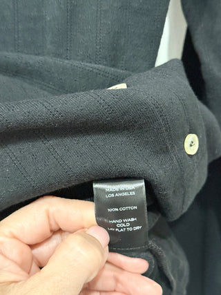 Leset Pointelle-Knit Cotton Long Sleeve Button Front Cardigan Sweater Black S