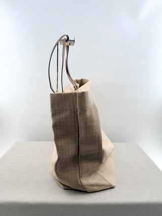 Prada raffia extra large beach tote bag with leather handles