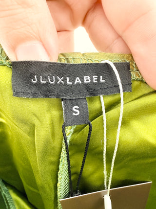 JLUXLABEL Metallic draped maxi dress with thin chain straps & cowl neckline, s