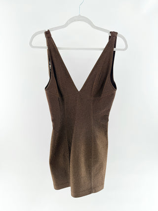 Herve Leger Metallic sleeveless bandage mini dress with v neck, S