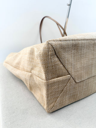 Prada raffia extra large beach tote bag with leather handles
