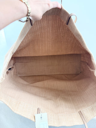 Prada raffia extra large beach tote bag with leather handles
