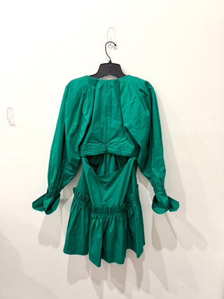 A.L.C. Alexa Cutout Gathered Cotton Poplin Ruffle Trim Mini Dress Jade Womens 6