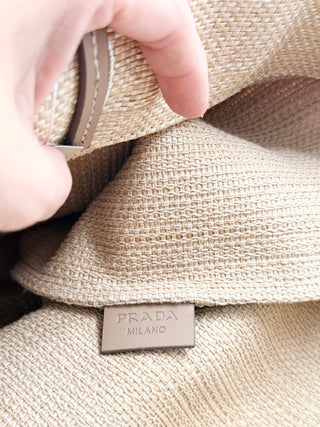 Prada raffia extra large beach tote bag with leather handles