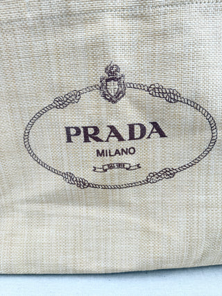 Prada raffia extra large beach tote bag with leather handles