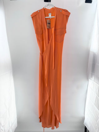 Ali Ro Sleeveless Surplice V-Neck Tie Waisted Wrap Maxi dress Orange Women's 2