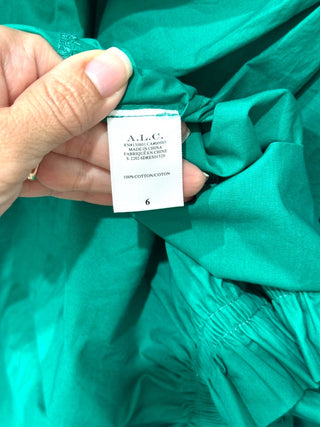 A.L.C. Alexa Cutout Gathered Cotton Poplin Ruffle Trim Mini Dress Jade Womens 6