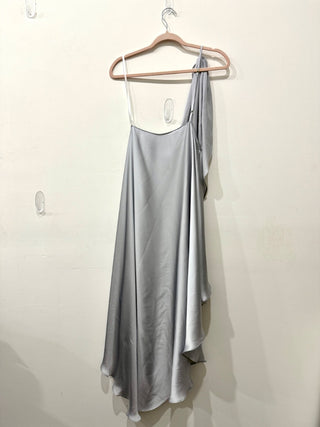 Baobab Marea One Shoulder High-Low Sheen Satin Dress Gray Women's Size Medium