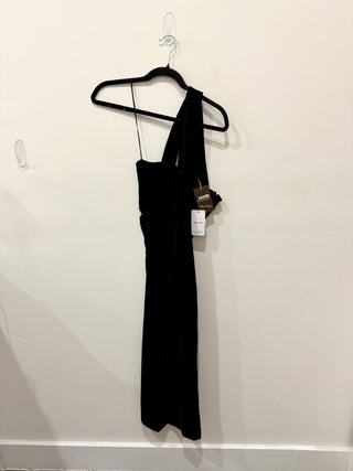 NWT Reiss Abbey Asymmetric One Shoulder Velvet Midi Bodycon Dress Black Womens 2