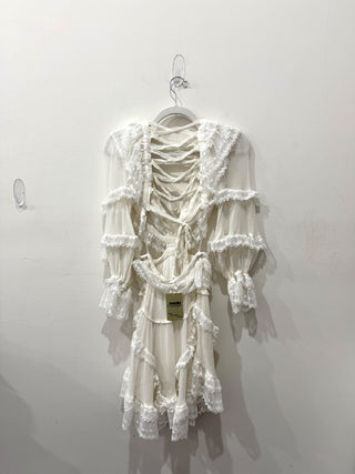 Zimmermann Suraya Lace Cut Out Lace Up Back Sheer Dress White Womens Size 0/P
