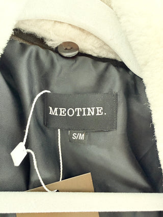 Meotine Lamb leather jacket with shearling collar, oversized patch pockets & zip front, S/M