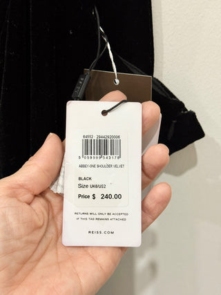 NWT Reiss Abbey Asymmetric One Shoulder Velvet Midi Bodycon Dress Black Womens 2