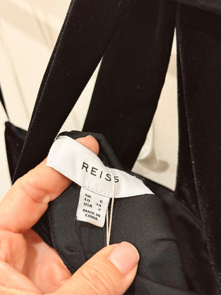 NWT Reiss Abbey Asymmetric One Shoulder Velvet Midi Bodycon Dress Black Womens 2