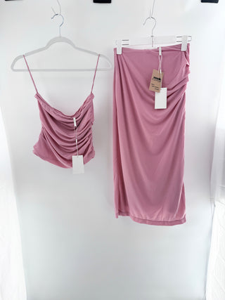 Helmut Lang ruched strapless top and midi skirt, top XS / bottom S