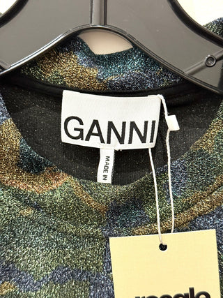 Ganni camo lurex metallic tee top, 38