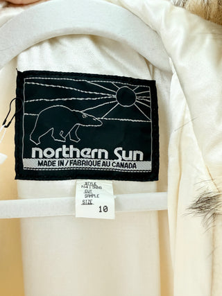 Northern Sun Wool parka with fur trimmed hood, front pockets & embroidered bird detailing, 10