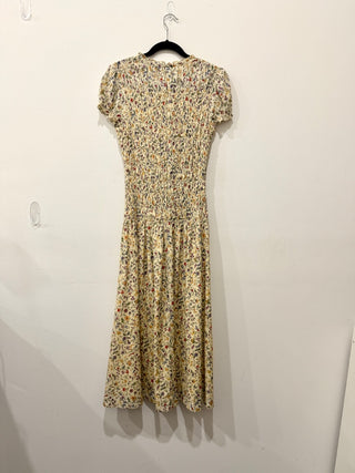 Reformation Kiria Yasmeen Puffed Sleeve A-Line Midi Dress Cream/Light Yellow 6