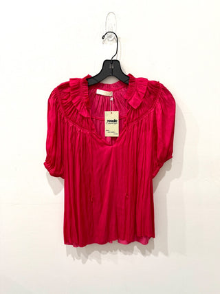 Ulla Johnson Eleni Crinkle Satin Puffle Sleeve Ruffle Blouse Orchid Pink Women 2