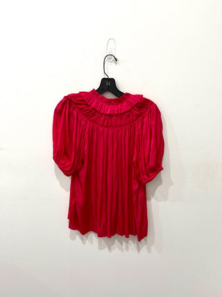 Ulla Johnson Eleni Crinkle Satin Puffle Sleeve Ruffle Blouse Orchid Pink Women 2