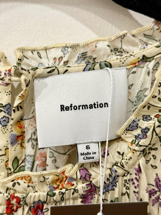 Reformation Kiria Yasmeen Puffed Sleeve A-Line Midi Dress Cream/Light Yellow 6