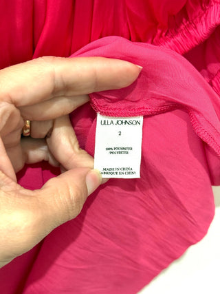 Ulla Johnson Eleni Crinkle Satin Puffle Sleeve Ruffle Blouse Orchid Pink Women 2