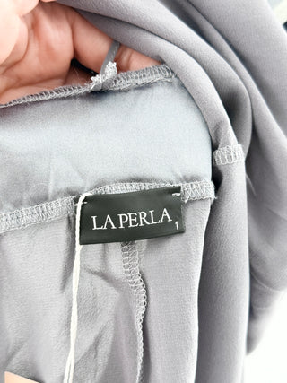 La perla semi sheer spaghetti strap gown, XS