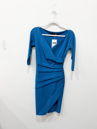 Chiara Boni La Petite Robe Florien Wrap Ruffle Midi Dress Blue Women's Size 40/9
