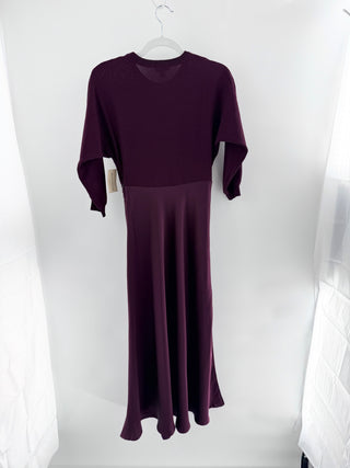 NWT Current Air Mix Media Crew Neck 3/4 Sleeve Midi Dress Burgundy Womens XS