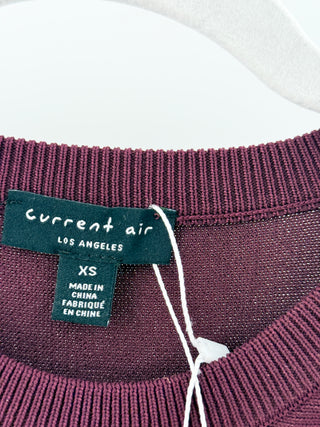 NWT Current Air Mix Media Crew Neck 3/4 Sleeve Midi Dress Burgundy Womens XS