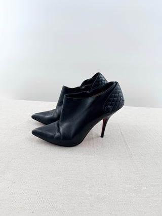 Christian Louboutin quilted leather pointy toe ankle booties, 37