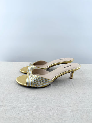 L'Agence metallic low heel leather slides, 8.5