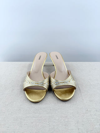 L'Agence metallic low heel leather slides, 8.5