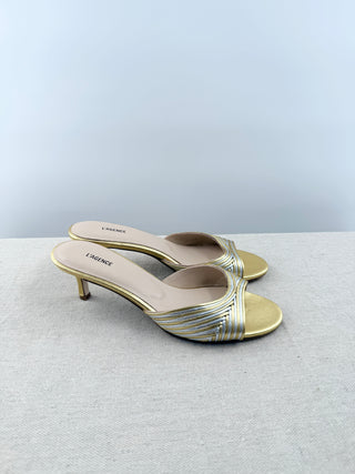 L'Agence metallic low heel leather slides, 8.5