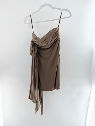 NWT Hermes Marron Glace Jersey Asymmetrical Mini Dress Brown Womens 34 FR / US 2