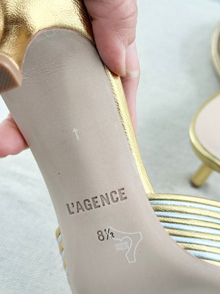 L'Agence metallic low heel leather slides, 8.5