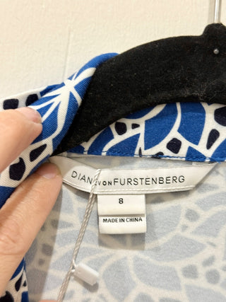 Diane von Furstenberg Floral Surplice V-Neck Wrap Midi Dress Blue/White Womens 8