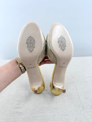 L'Agence metallic low heel leather slides, 8.5