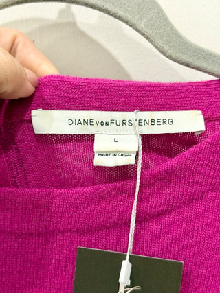Diane von Furstenberg Noha Wool/Cashmere Blend Crew Neck Sweater Magenta Pink L