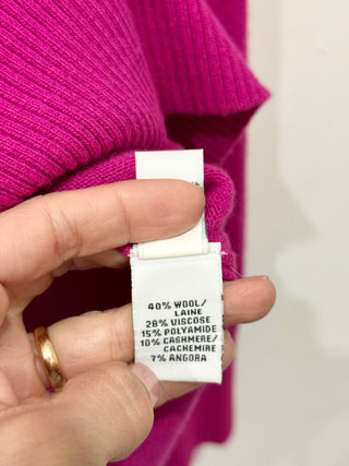 Diane von Furstenberg Noha Wool/Cashmere Blend Crew Neck Sweater Magenta Pink L