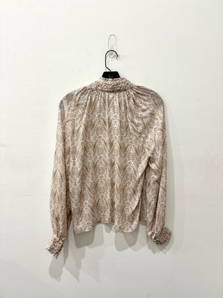 Intermix Perry Printed Long Sleeve Button Modal Blouse Pale Beige Women's Size 4