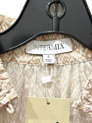 Intermix Perry Printed Long Sleeve Button Modal Blouse Pale Beige Women's Size 4